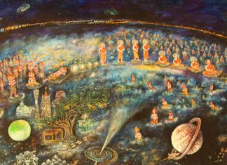เข้าพรรษากับ “ความเป็นมาของพระอภิธรรม” (บทที่ ๕) พระอภิธรรม ๗ คัมภีร์ ที่ชาวพุทธควรรู้ (คัมภีร์ที่ ๑) “ธัมมสังคณี” คัมภีร์รวมหัวข้อแห่งปรมัตถธรรม เขียนโดย พระราชกิจจาภรณ์ (เทอด ญาณวชิโร) ขอขอบคุณ จิตรกรรมฝาผนัง ศาลาหลวงพ่อดวงดี วัดสระเกศ ราชวรมหาวิหาร โดย อ.พีร์ ขุนจิตกร ศิลปินต้นธารศิลป์