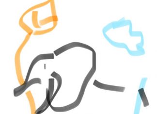 ภาพวาดจากมือถือ "ช้างป่ากับปลาวาฬ" โดย มนสิกุล
