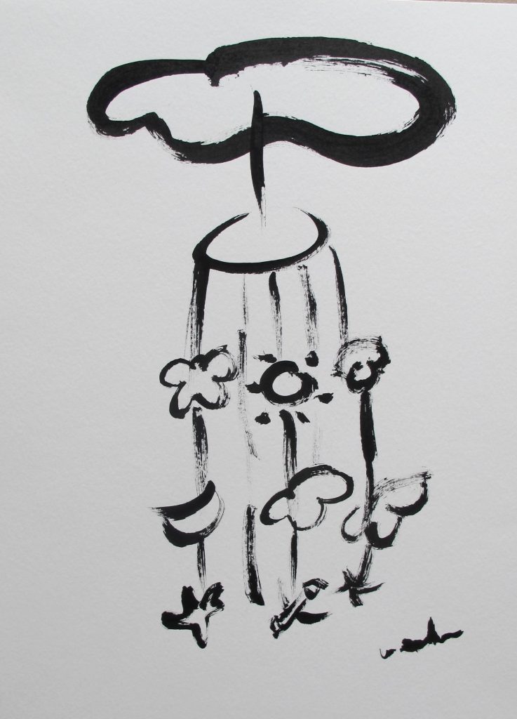 "โมบายแห่งชีวิต" ภาาพวาดลายเส้นพู่กันจีน โดย หมอนไม้
