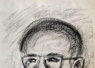 พระสุพจน์ สุวโจ ภาพวาดลายเส้นสีชอล์ก โดย มนสิกุล