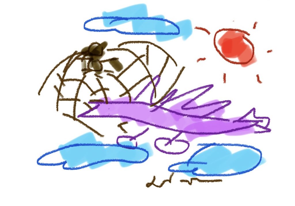 หยากไย่เกาะเครื่องบิน ภาพวาดโดย มนสิกุล
