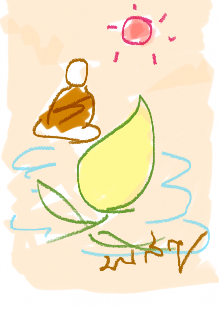พระพุทธเจ้า อนุญาตให้นำมะม่วงมาคั้นเป็นน้ำปานะ สำหรับพระฉันได้ : ภาพวาดโดย มนสิกุล 
