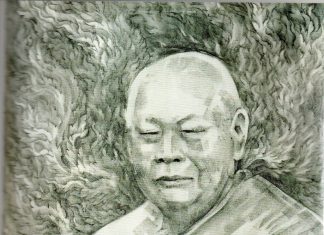ภาพวาด สมเด็จพระพุฒาจารย์ โดยศิลปิน สมยศ คำแสง เกรยองบนกระดาษ : ขอขอบคุณ ภาพจากธรรมนิพนธ์เรื่อง "สุวรรณบรรพต สยามพุทธศิลป์ : ศรัทธา กำเนิดพุทธศิลป์แห่งแผ่นดินทอง เขียนโดย พระวิจิตรธรรมาภรณ์ (เทอด ญาณวชิโร)