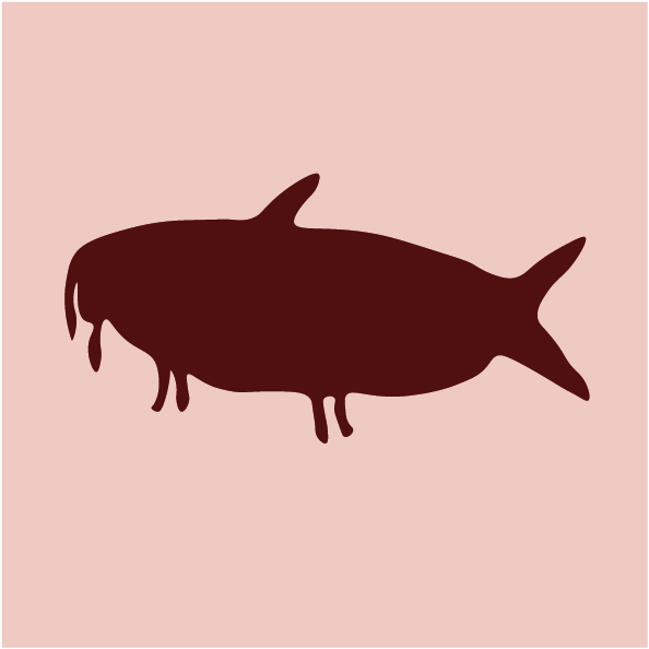 "ปลา"  หนึ่งในภาพที่อยู่บนกางเกงอุบลลายผาแต้ม : ออกแบบโดย ทวิช สังข์อยู่